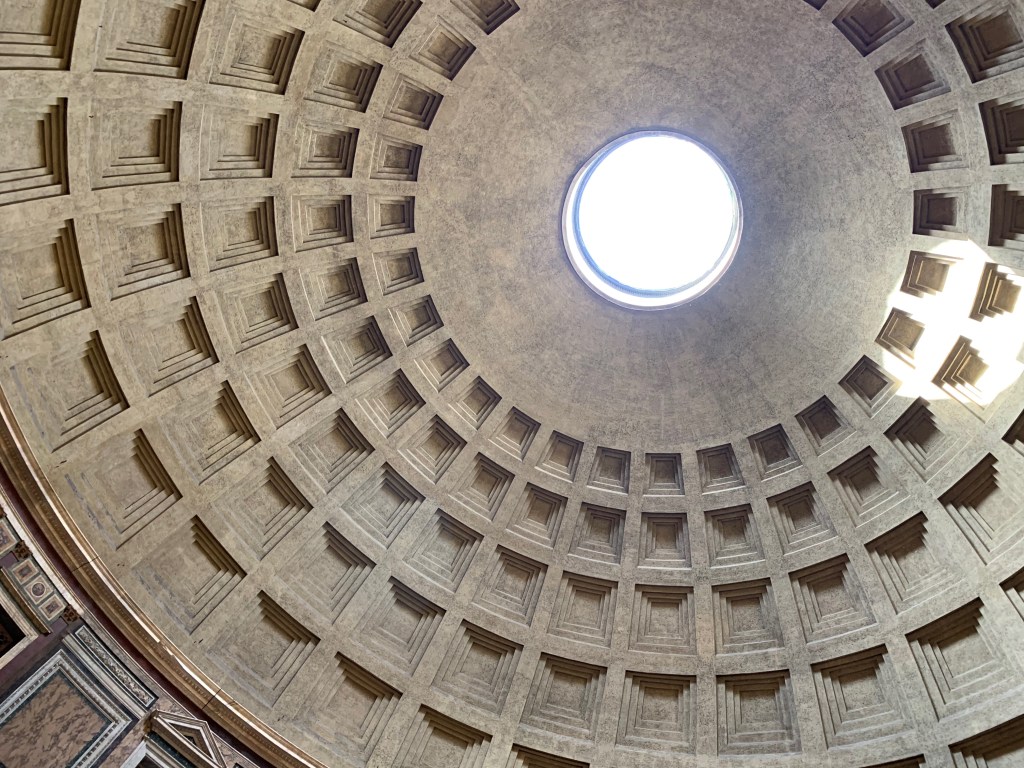Looking up at the dome of the Pantheon