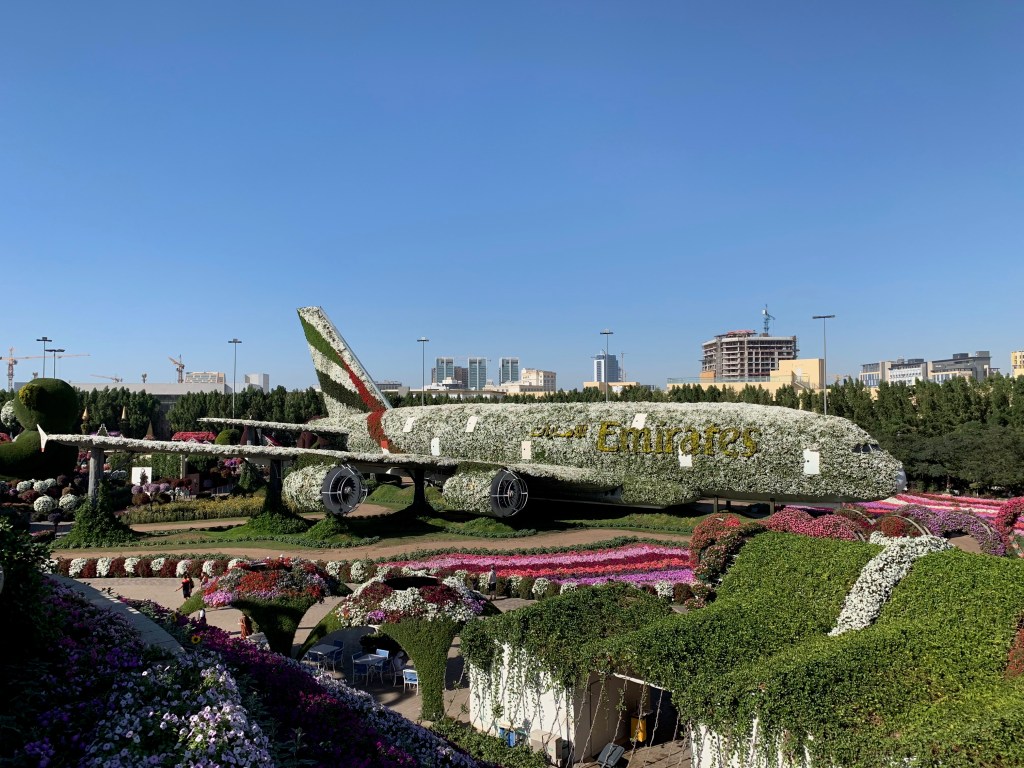 Flower-covered A380 airplane at the Dubai Miracle Garden